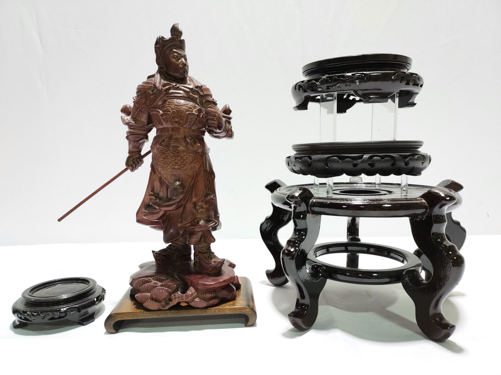 JAPANESE WOOD WARRIOR FIGURE & 5