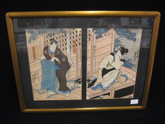 Japanese Woodblock Diptych man &