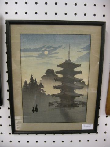 Japanese Woodblock pagoda in the