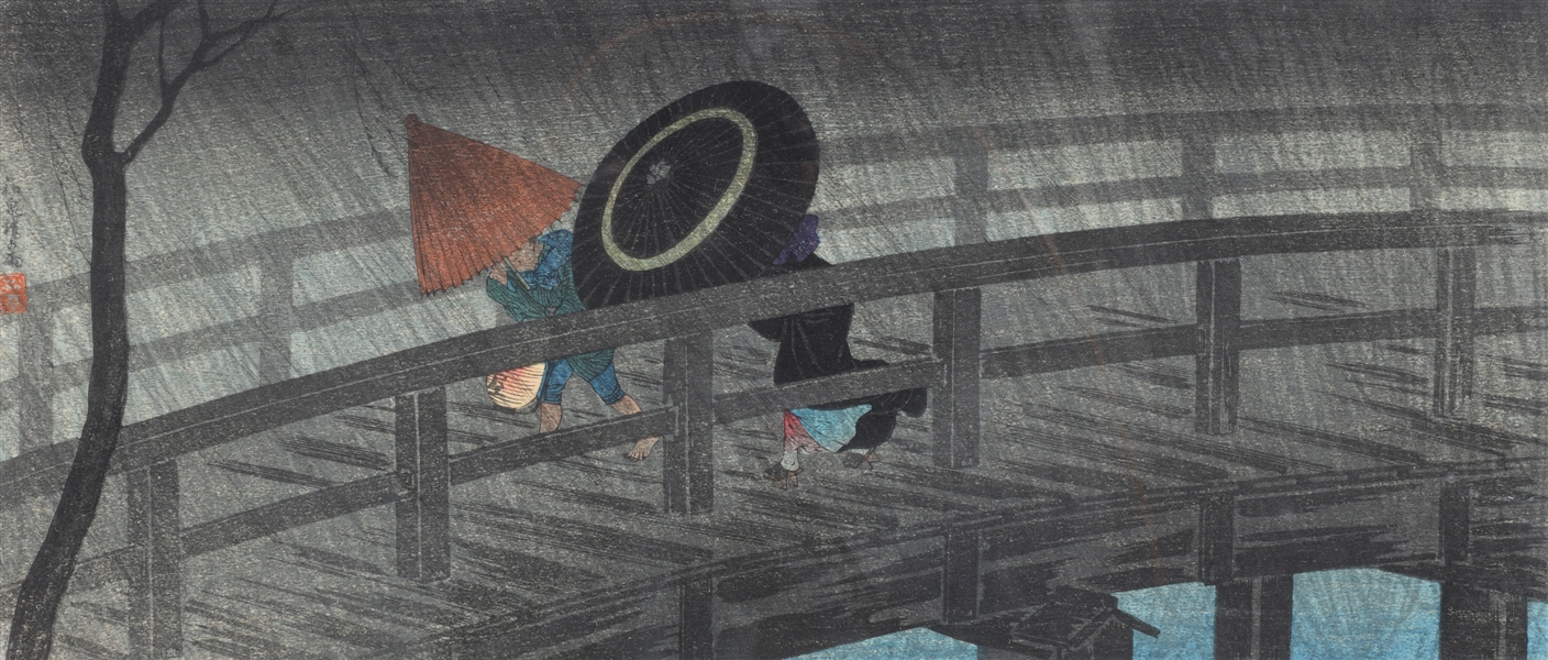Japanese woodblock print "Rain On