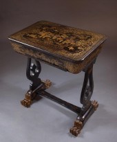 JAPANNED EMPIRE SEWING TABLE,