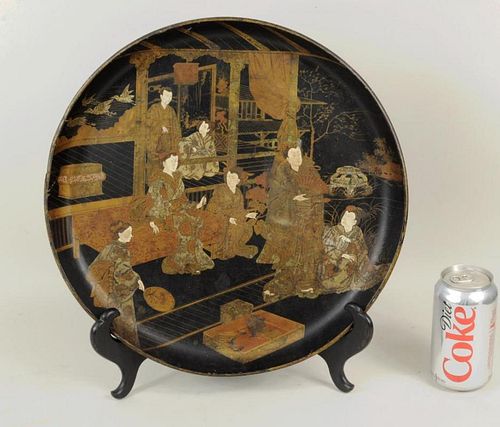 JAPANNED LACQUER TRAY DEPICTING