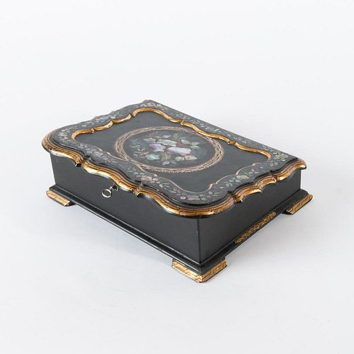 JAPANNED LAP DESK WITH SHELL INLAY,