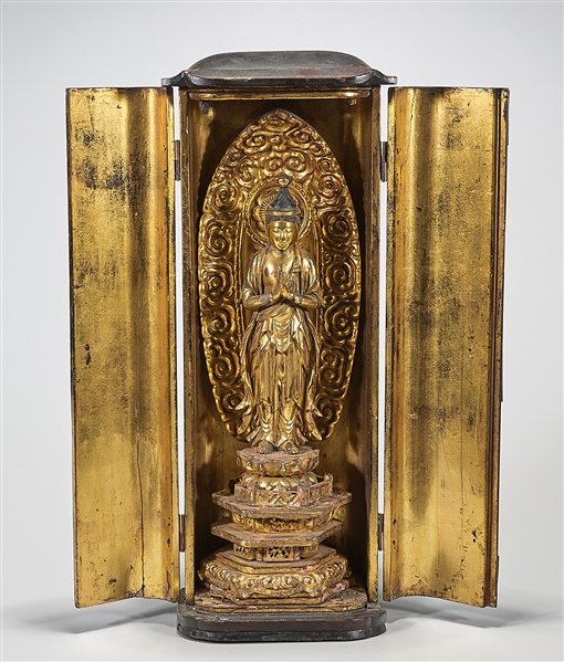 Japnese wood shrine with gilt