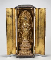 Japnese wood shrine with gilt