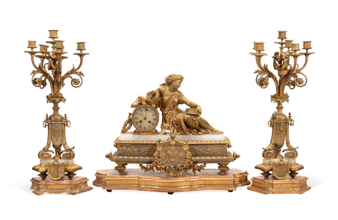 JAPY FRERES GILT MANTLE CLOCK AND