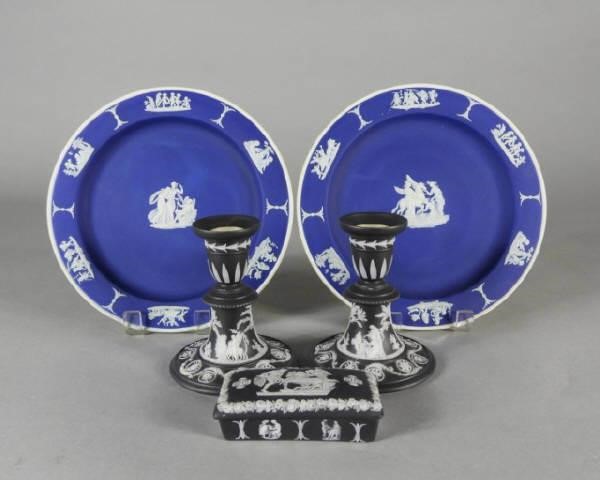 JASPERWARE PLATES, CANDLESTICKS,