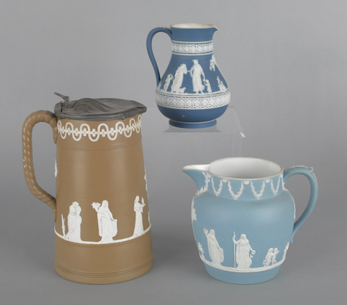 Jasperware tankard 9 1/2" h.