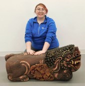 JAVANESE POLYCHROME CARVED WOO