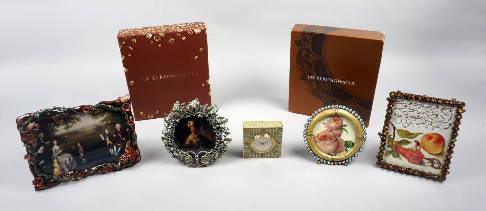 JAY STRONGWATER DESK CLOCK AND FOUR