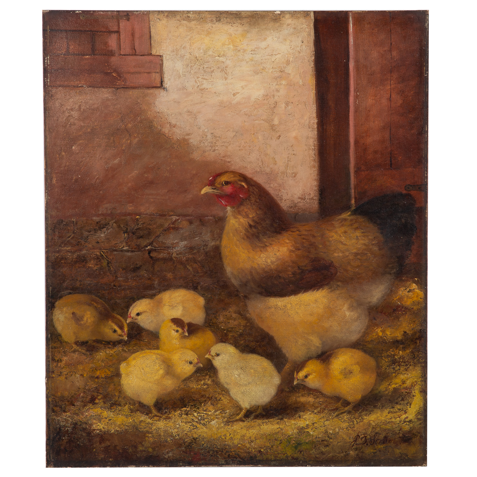 J.D. SORVER. HEN AND CHICKS, OIL
