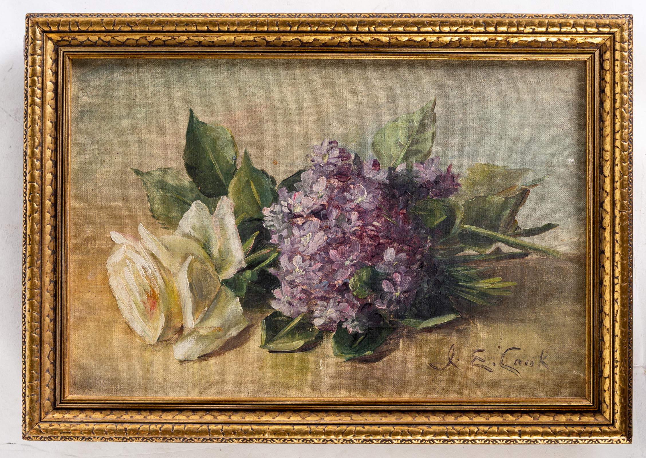 J.E. COOK. SPRAY OF FLOWERS, OIL