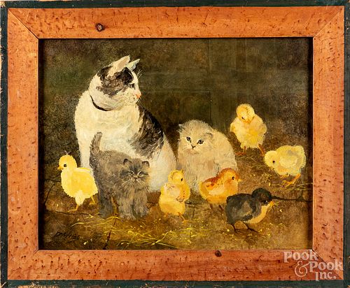 JEANNE DAVIES OIL ON CANVAS OF CATS