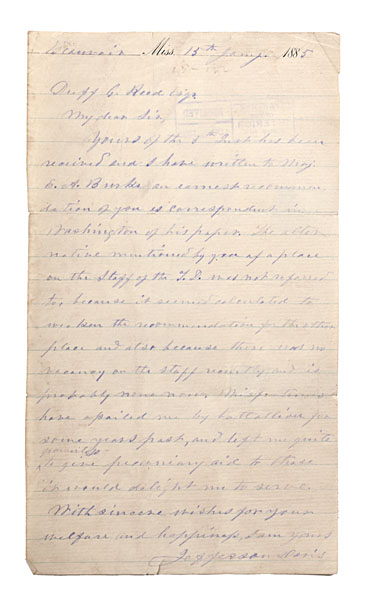 Jefferson Davis ALS 1885