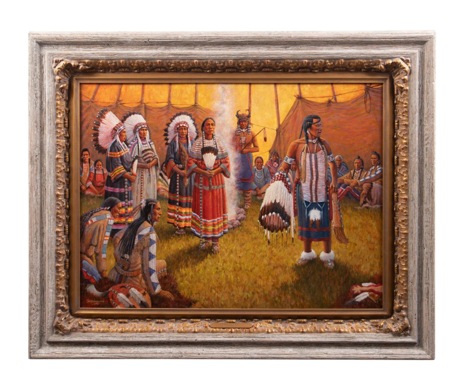 JESSE HENDERSON, "ELK WOMEN" OIL ON