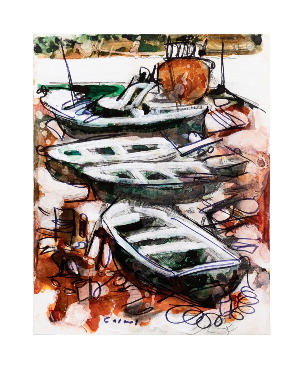JESUS CASAUS 'BOATS' MIXED MEDIA ON