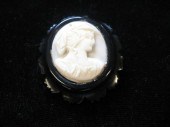 Jet and ivory cameo brooch