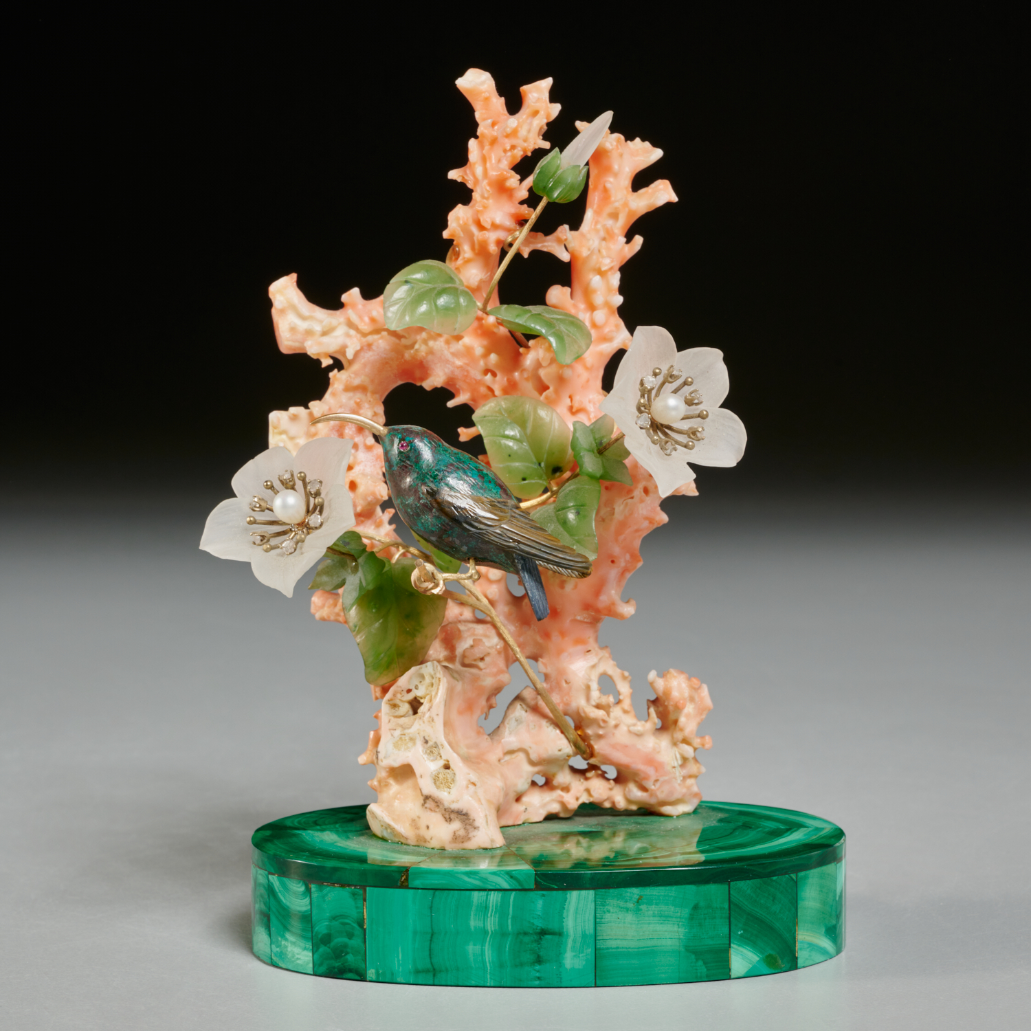 JEWELED CORAL, HARDSTONE FLORAL