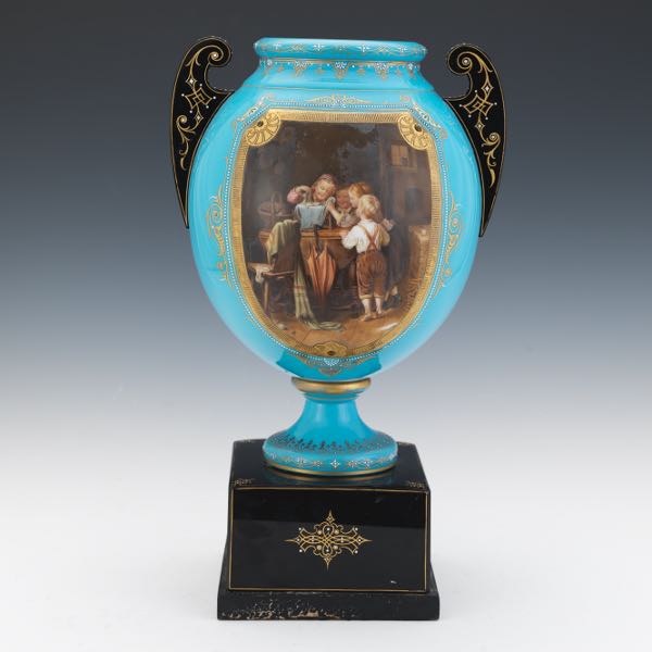 JEWELED TURQUOISE PORCELAIN VASE 