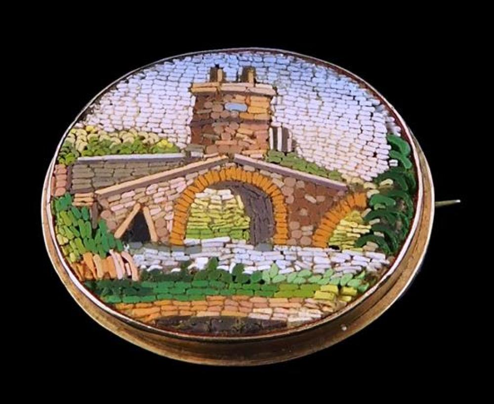 JEWELRY: 10K ANTIQUE MICROMOSAIC