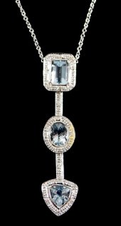JEWELRY: 14K AQUAMARINE AND DI