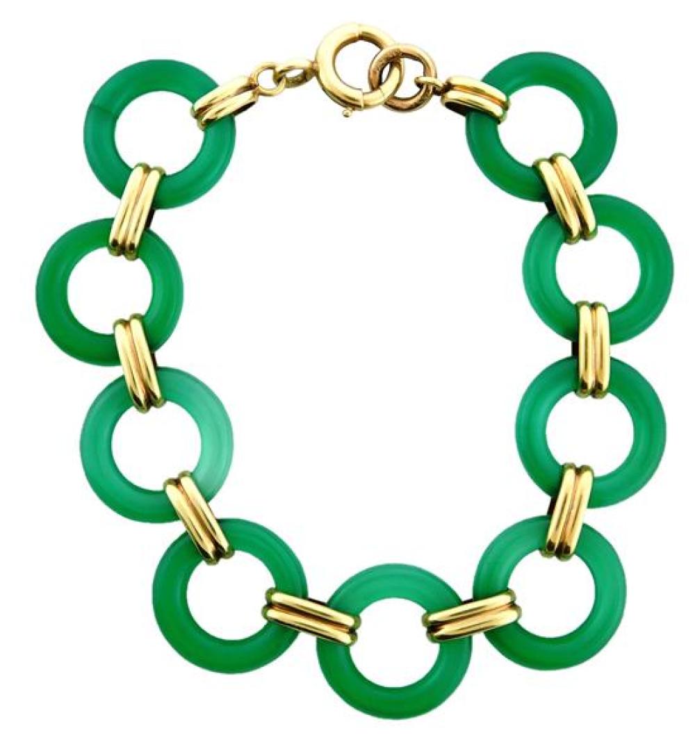 JEWELRY: 14K ART DECO CHALCEDONY