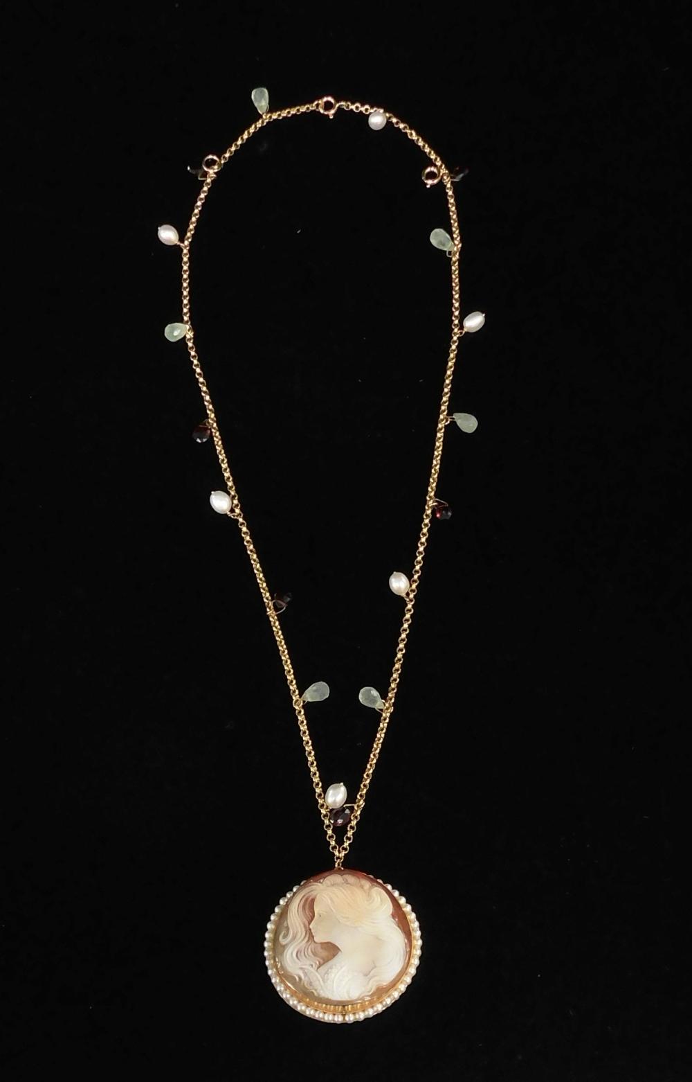 JEWELRY: 14K CAMEO PENDANT WITH 18K