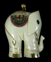 JEWELRY: 14K CARVED BONE ELEPH