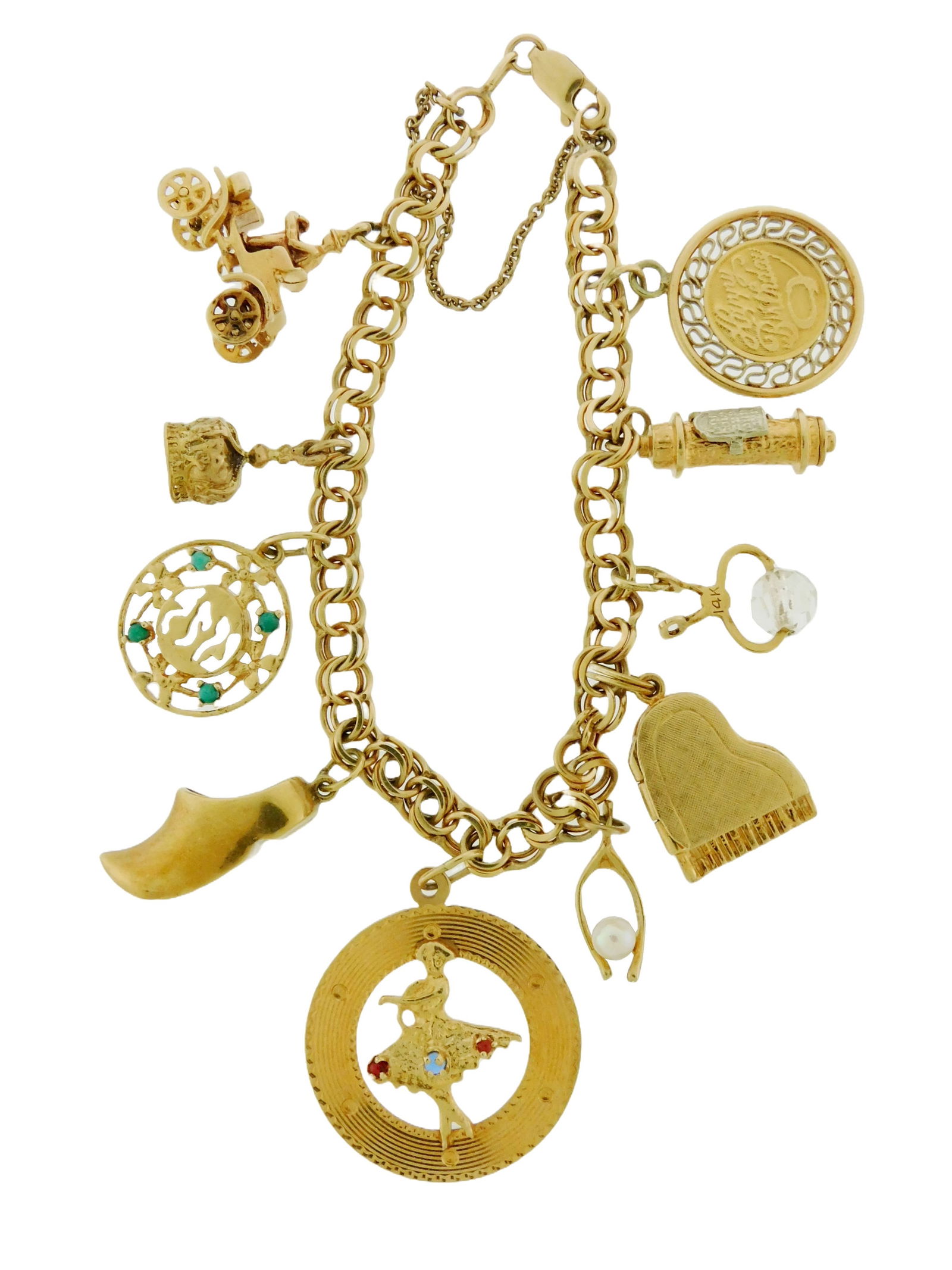 JEWELRY: 14K CHARM BRACELET WITH