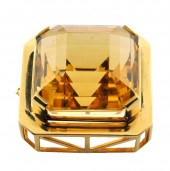 JEWELRY: 14K CITRINE BROOCH, S