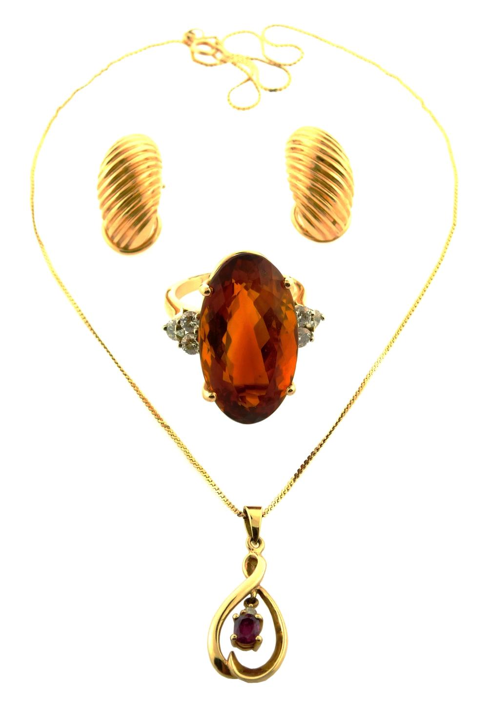 JEWELRY: 14K CITRINE RING, RUBY