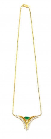 JEWELRY: 14K, EMERALD AND DIAM
