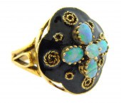 JEWELRY: 14K ENAMEL OPAL RING,