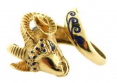 JEWELRY: 14K ENAMELED RAM’S HE