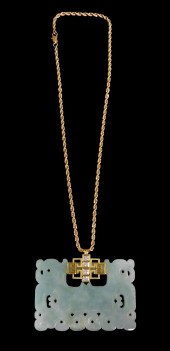 JEWELRY: 14K, JADE AND DIAMOND