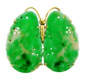 JEWELRY: 14K JADE BUTTERFLY BR
