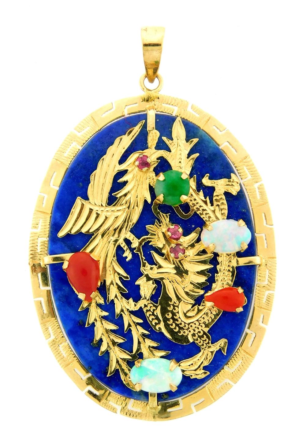 JEWELRY: 14K LAPIS CHINESE SYMBOL