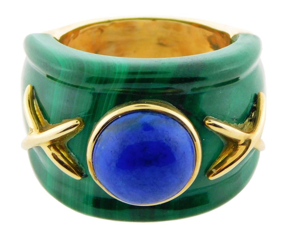 JEWELRY: 14K MALACHITE AND LAPIS