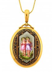 JEWELRY: 14K MINIATURE PAINTED