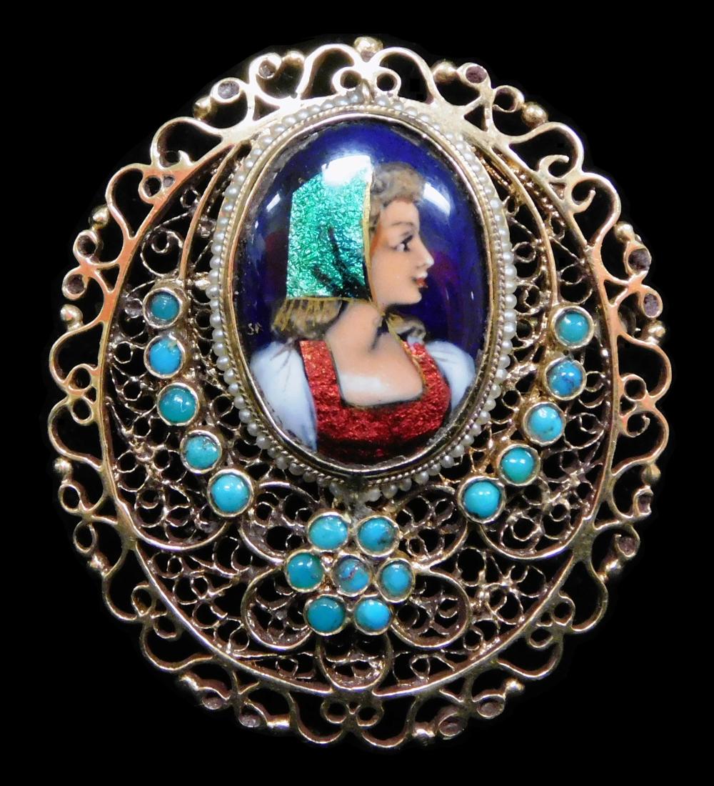 JEWELRY: 14K MINIATURE PAINTED