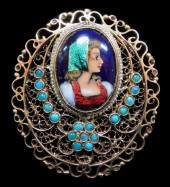 JEWELRY: 14K MINIATURE PAINTED