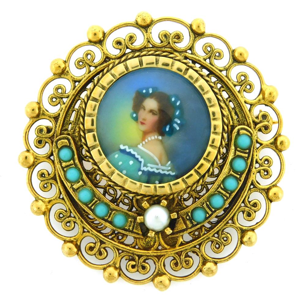 JEWELRY: 14K MINIATURE PAINTED