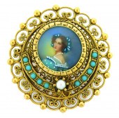 JEWELRY: 14K MINIATURE PAINTED