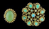JEWELRY: 14K OPAL PIN AND JADE