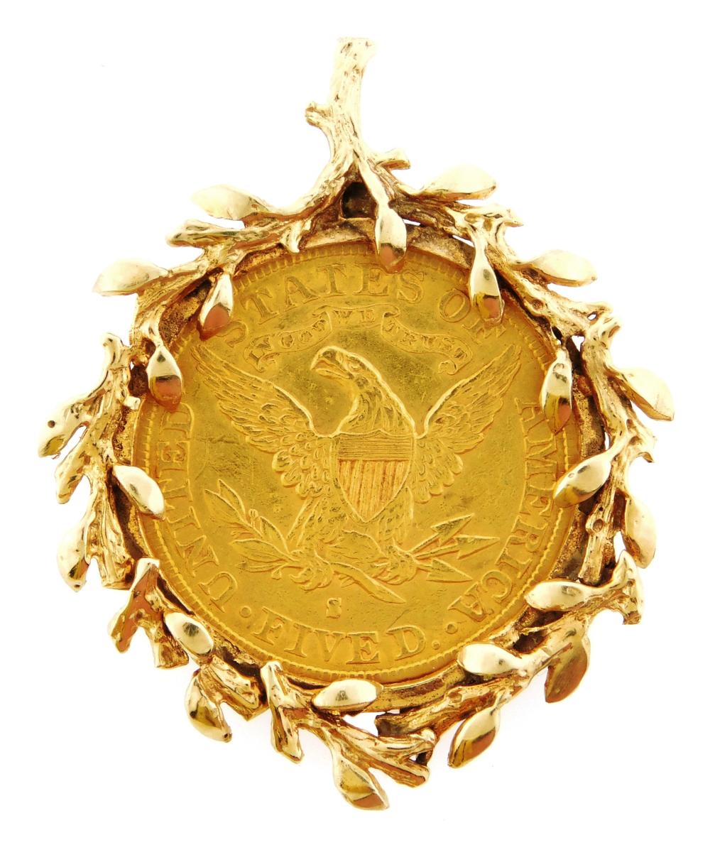 JEWELRY: 14K PENDANT WITH US $5