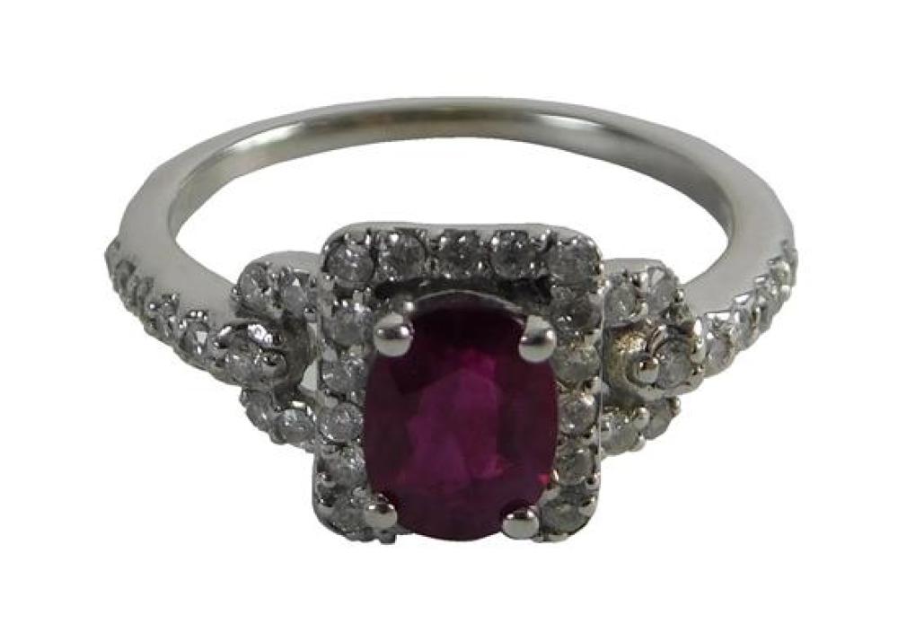 JEWELRY: 14K RUBY AND DIAMOND RING,
