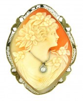 JEWELRY: 14K SHELL CAMEO PIN/P