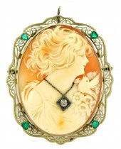 JEWELRY: 14K SHELL CAMEO PIN/P