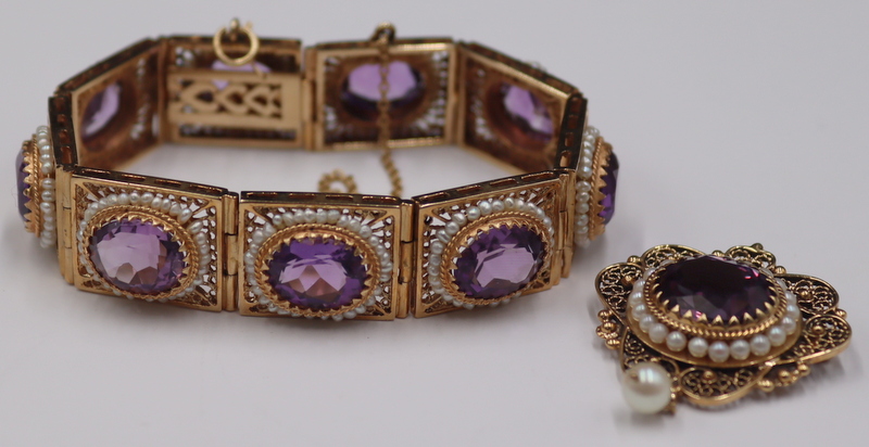 JEWELRY. 14KT GOLD, AMETHYST AND