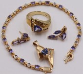 JEWELRY. 14KT GOLD AND TANZANI